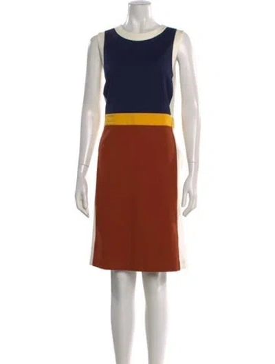 Pre-owned Tory Burch Colorblock Pattern Knee-length Dress In Blue