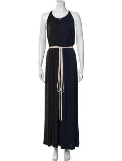 Pre-owned Tory Burch Colorblock Pattern Long Dress In Blue