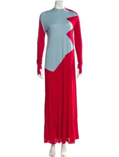 Pre-owned Tory Burch Colorblock Pattern Long Dress In Red