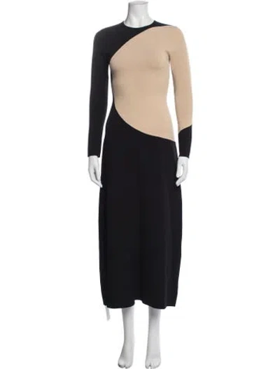 Pre-owned Tory Burch Colorblock Pattern Midi Length Dress In Black