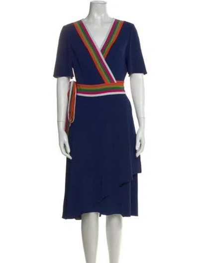 Pre-owned Tory Burch Colorblock Pattern Midi Length Dress In Blue