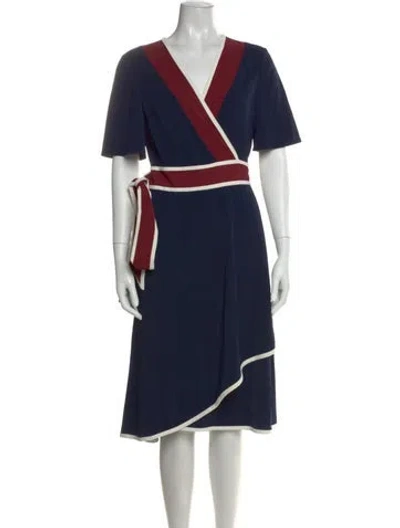 Pre-owned Tory Burch Colorblock Pattern Midi Length Dress In Blue