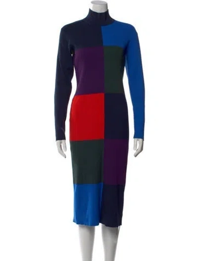Pre-owned Tory Burch Colorblock Pattern Midi Length Dress In Blue