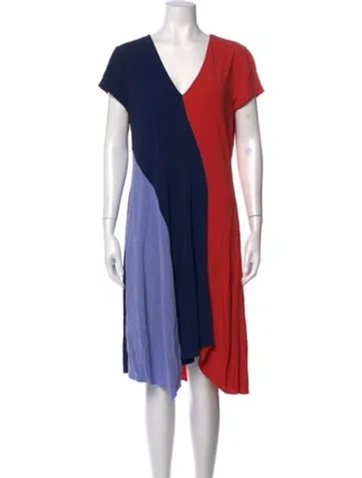 Pre-owned Tory Burch Colorblock Pattern Midi Length Dress In Blue