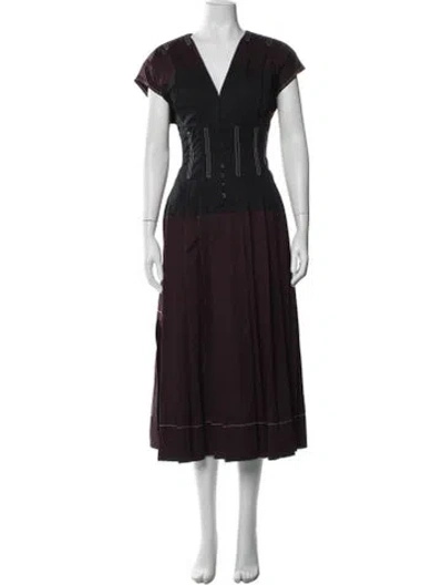 Pre-owned Tory Burch Colorblock Pattern Midi Length Dress In Burgundy