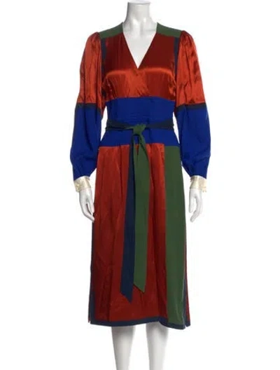 Pre-owned Tory Burch Colorblock Pattern Midi Length Dress In Red