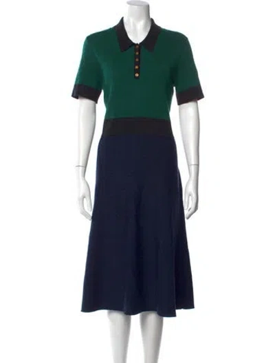 Pre-owned Tory Burch Colorblock Pattern Midi Length Dress W/ Tags In Multi