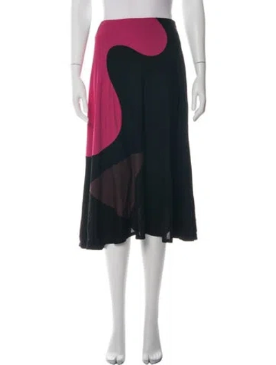Pre-owned Tory Burch Colorblock Pattern Midi Length Skirt In Black/brown/pink
