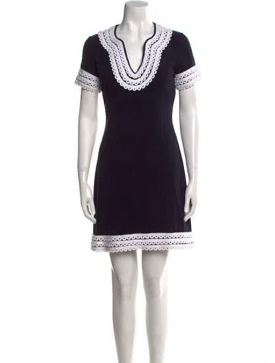 Pre-owned Tory Burch Colorblock Pattern Mini Dress In Blue