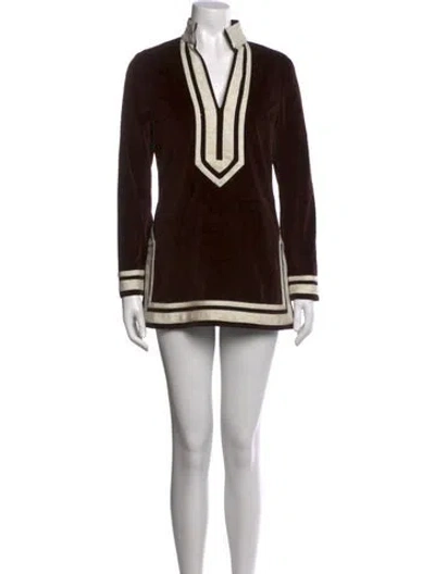 Pre-owned Tory Burch Colorblock Pattern Mini Dress In Brown