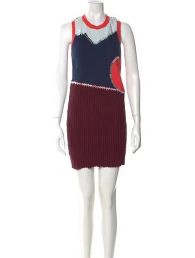 Pre-owned Tory Burch Colorblock Pattern Mini Dress In Burgundy