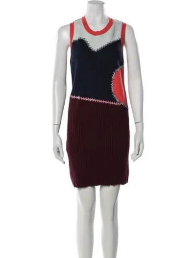 Pre-owned Tory Burch Colorblock Pattern Mini Dress In Burgundy
