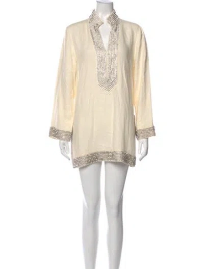 Pre-owned Tory Burch Colorblock Pattern Mini Dress In Neutral