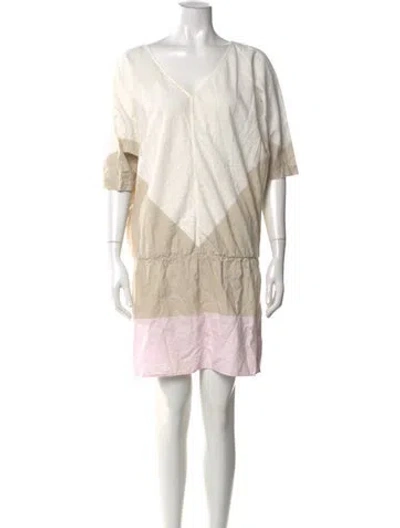 Pre-owned Tory Burch Colorblock Pattern Mini Dress In Neutral