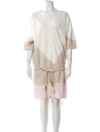 Pre-owned Tory Burch Colorblock Pattern Mini Dress In Neutrals