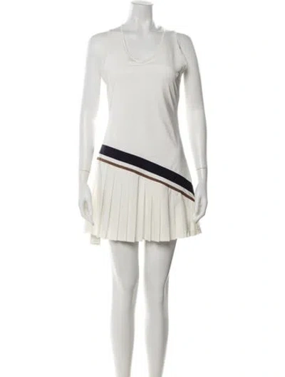 Pre-owned Tory Burch Colorblock Pattern Mini Dress In White