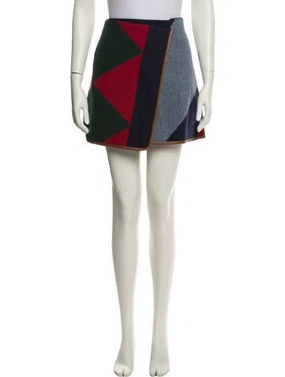Pre-owned Tory Burch Colorblock Pattern Mini Skirt In Green
