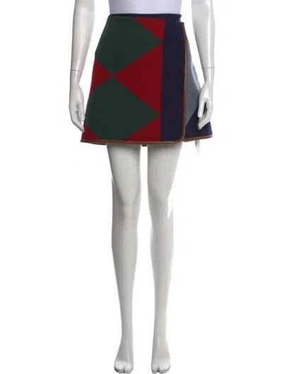 Pre-owned Tory Burch Colorblock Pattern Mini Skirt In Green