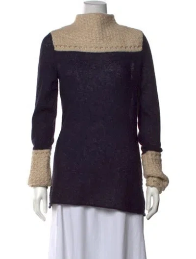 Pre-owned Tory Burch Colorblock Pattern Mock Neck Sweater In Blue