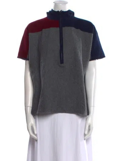 Pre-owned Tory Burch Colorblock Pattern Mock Neck Sweater In Gray