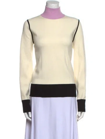 Pre-owned Tory Burch Colorblock Pattern Mock Neck Sweater In Neutral