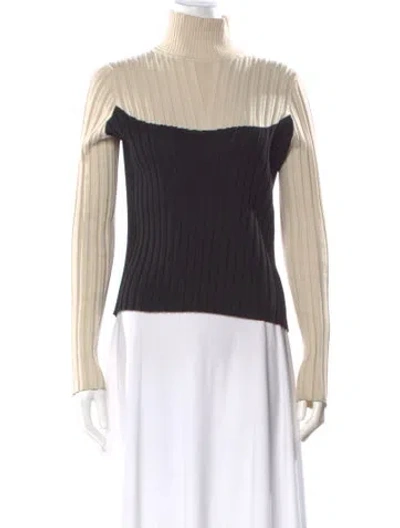 Pre-owned Tory Burch Colorblock Pattern Mock Neck Sweater In Neutral
