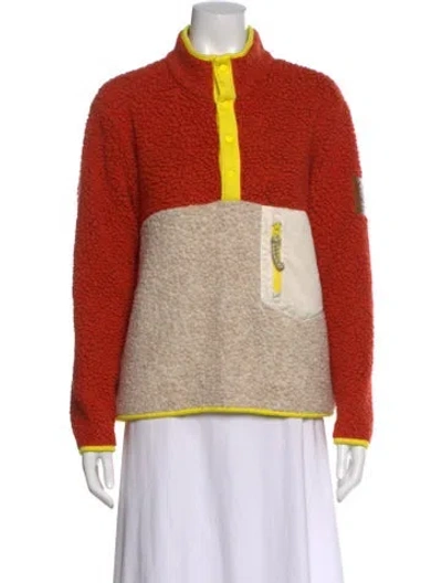 Pre-owned Tory Burch Colorblock Pattern Mock Neck Sweater In Orange