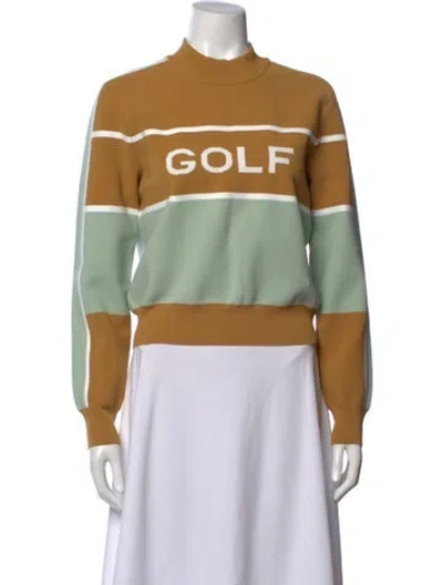 Pre-owned Tory Burch Colorblock Pattern Mock Neck Sweater In Yellow