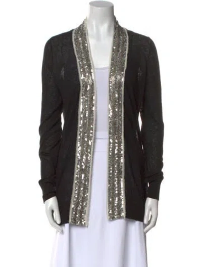 Pre-owned Tory Burch Colorblock Pattern Open Front Sweater In Black