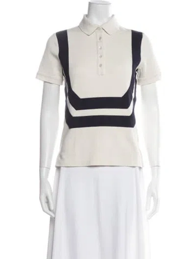 Pre-owned Tory Burch Colorblock Pattern Short Sleeve Polo In Neutral