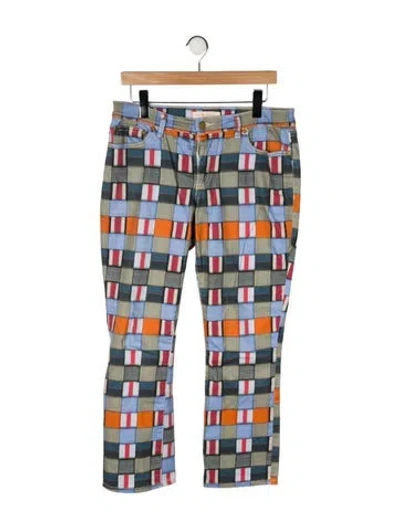 Pre-owned Tory Burch Colorblock Pattern Straight Leg Pants In Blue