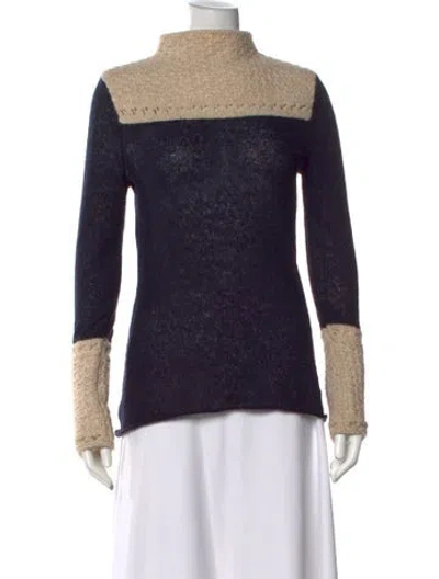Pre-owned Tory Burch Colorblock Pattern Turtleneck Sweater In Blue