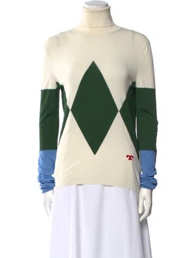 Pre-owned Tory Burch Colorblock Pattern Turtleneck Sweater In Neutral