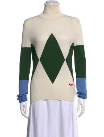 Pre-owned Tory Burch Colorblock Pattern Turtleneck Sweater In Neutral