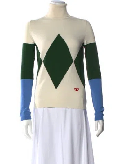 Pre-owned Tory Burch Colorblock Pattern Turtleneck Sweatshirt In Neutral