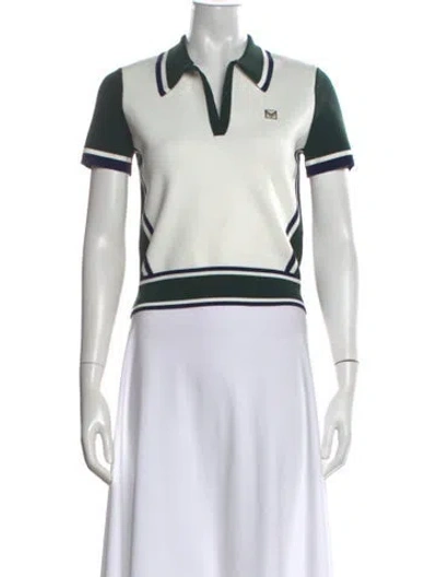 Pre-owned Tory Burch Colorblock Pattern V-neck Polo In White