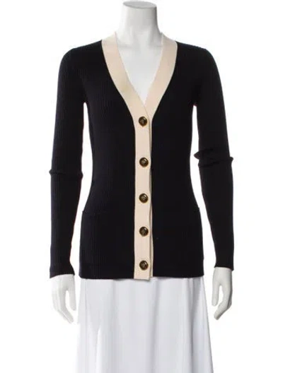 Pre-owned Tory Burch Colorblock Pattern V-neck Sweater In Black
