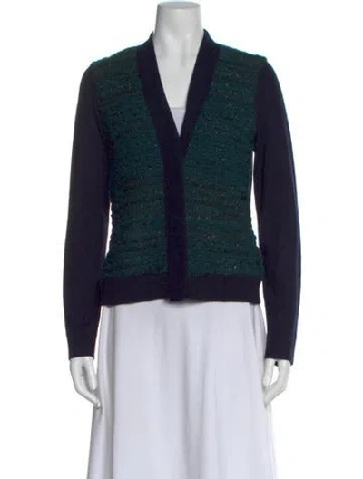 Pre-owned Tory Burch Colorblock Pattern V-neck Sweater In Blue