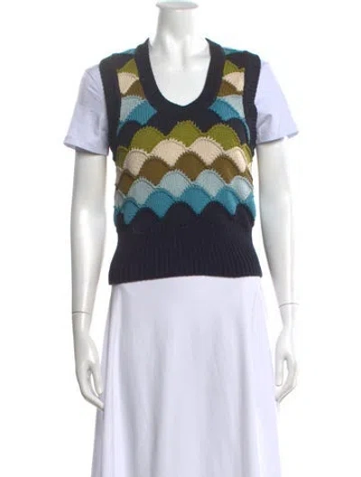 Pre-owned Tory Burch Colorblock Pattern V-neck Sweater In Brown