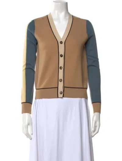 Pre-owned Tory Burch Colorblock Pattern V-neck Sweater In Neutrals