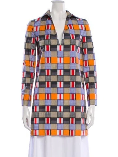Pre-owned Tory Burch Colorblock Pattern V-neck Tunic In Orange