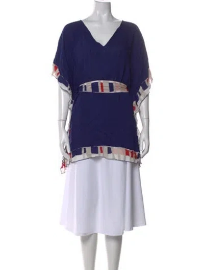 Pre-owned Tory Burch Colorblock Pattern V-neck Tunic In Purple
