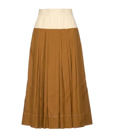 Tory Burch Color-block Pleated Skirt In Brown