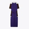 Tory Burch Colorblock Sheer Jersey Dress In Ballpoint Blue