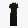 Tory Burch Colorblock Sheer Jersey Dress In Black