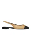 Tory Burch Bow Detail Round Toe Slingback Strap Ballerina Shoes In Brown