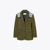 Tory Burch Colorblock Stretch Blazer In Green