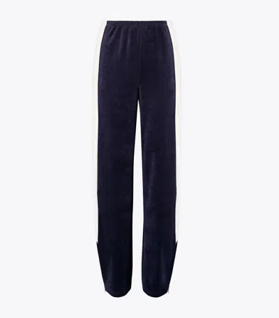 Tory Burch Colorblock Velour Sweatpant With Contrast Trim In Blue