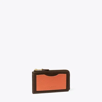 Tory Burch Colorblock Zip Card Case In Lixin Brown Multi