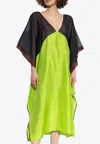Tory Burch Colorblocked Silk Midi Kaftan Dress In Green